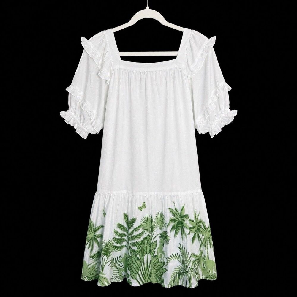 OLIVIA JAMES The Label Sophie Babydoll Short Sleeve Dress Tropical Monkey M $230 - Picture 5 of 8
